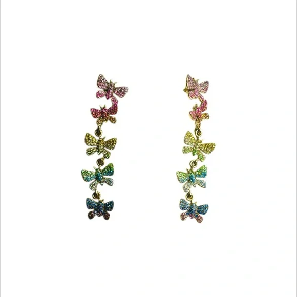 Oscar de la Renta Multicolored Pave Crystals Butterfly Earrings